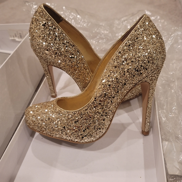 Carvela Kurt Geiger Antibes Gold Glitter Heel Pump - Picture 8 of 11